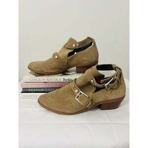 Rebecca Minkoff Womens Western Bohemian Style Studded Beige Ankle Booties US 7.5